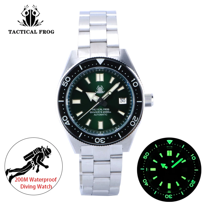 

Tactical Frog Mens Diver Watches 62Mas Automatic Mechanical Wristwatch Dive 200M Waterproof Luminous Sapphire NH35 Ceramic Bezel