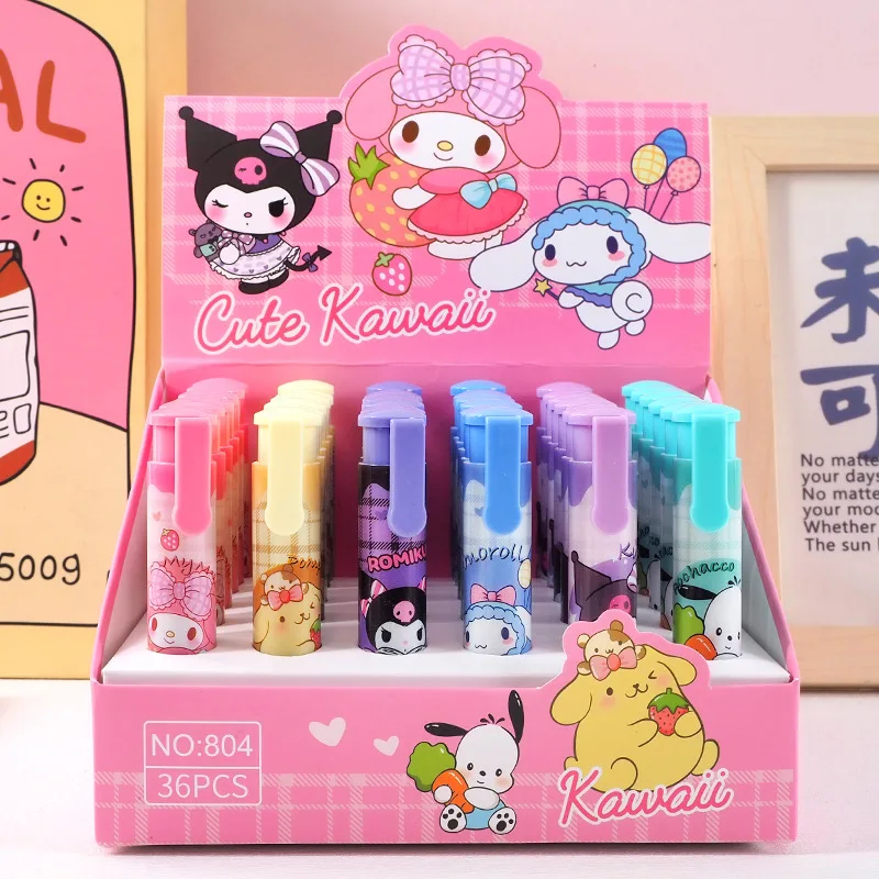 

36 pcs/lot Sanrio Kuromi Melody Cinnamoroll Press Eraser Cute Writing Drawing Rubber Pencil Erasers Stationery School Supplies