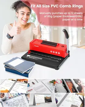 46-Hole Spiral Coil Binding Machine, Electric Inserter, 100 Comb Spines, for A4/A5/Letter, Office Home 6