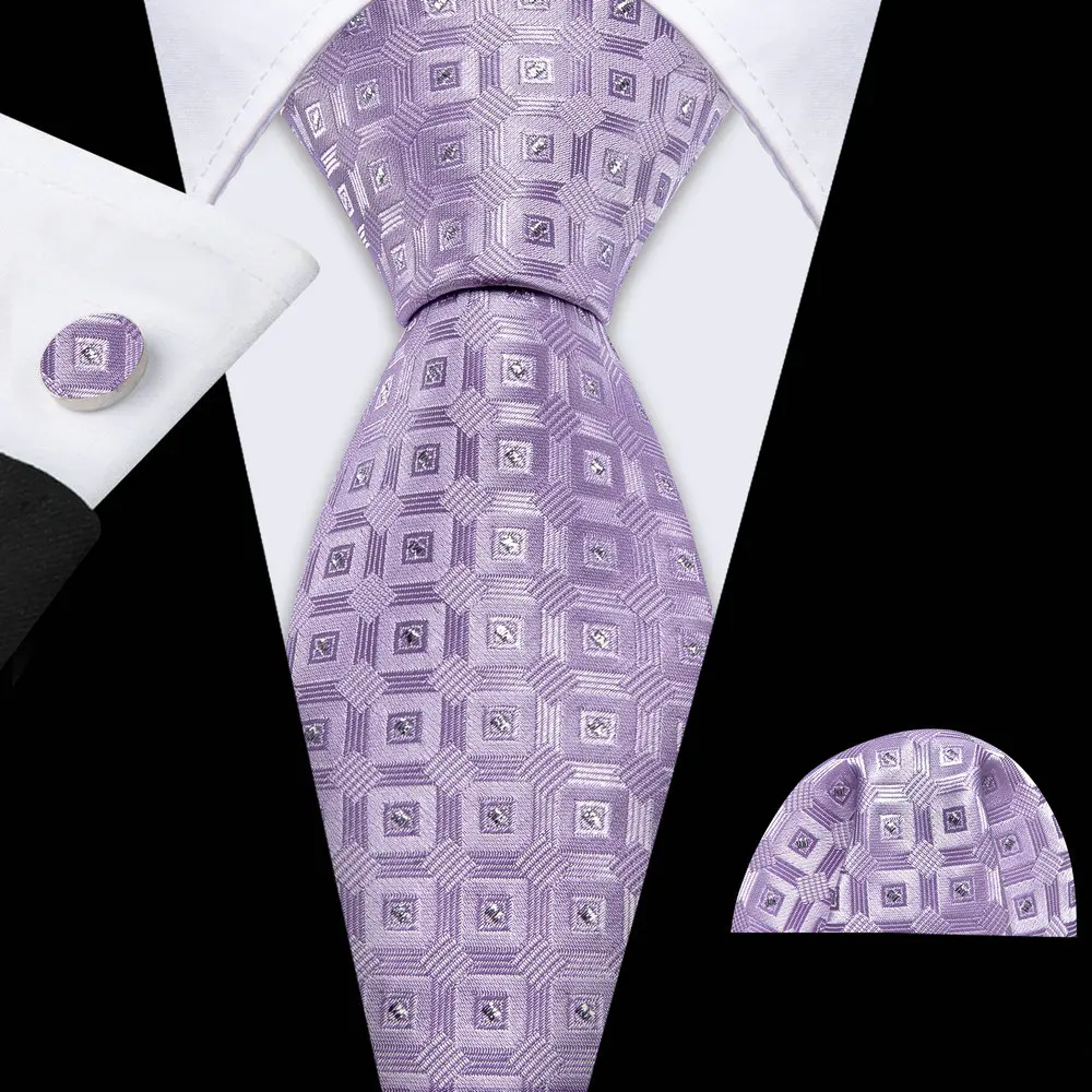 

Фиолетовый фиолетовый мужской галстук с карманным квадратным планшетом, изысканный Шелковый галстук в клетку для мужчин, Свадебный дизайнерский галстук от Barry.Wang