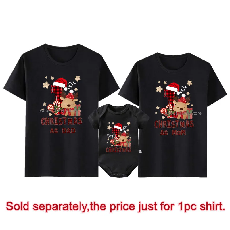 thumbnail image 1 of Nuevas camisetas navideñas familiares de algodón a juego para la primera Navidad como papá, mamá, mamelucos de ciervo para bebé, atuendos divertidos para fiesta de Navidad, 1 of 5