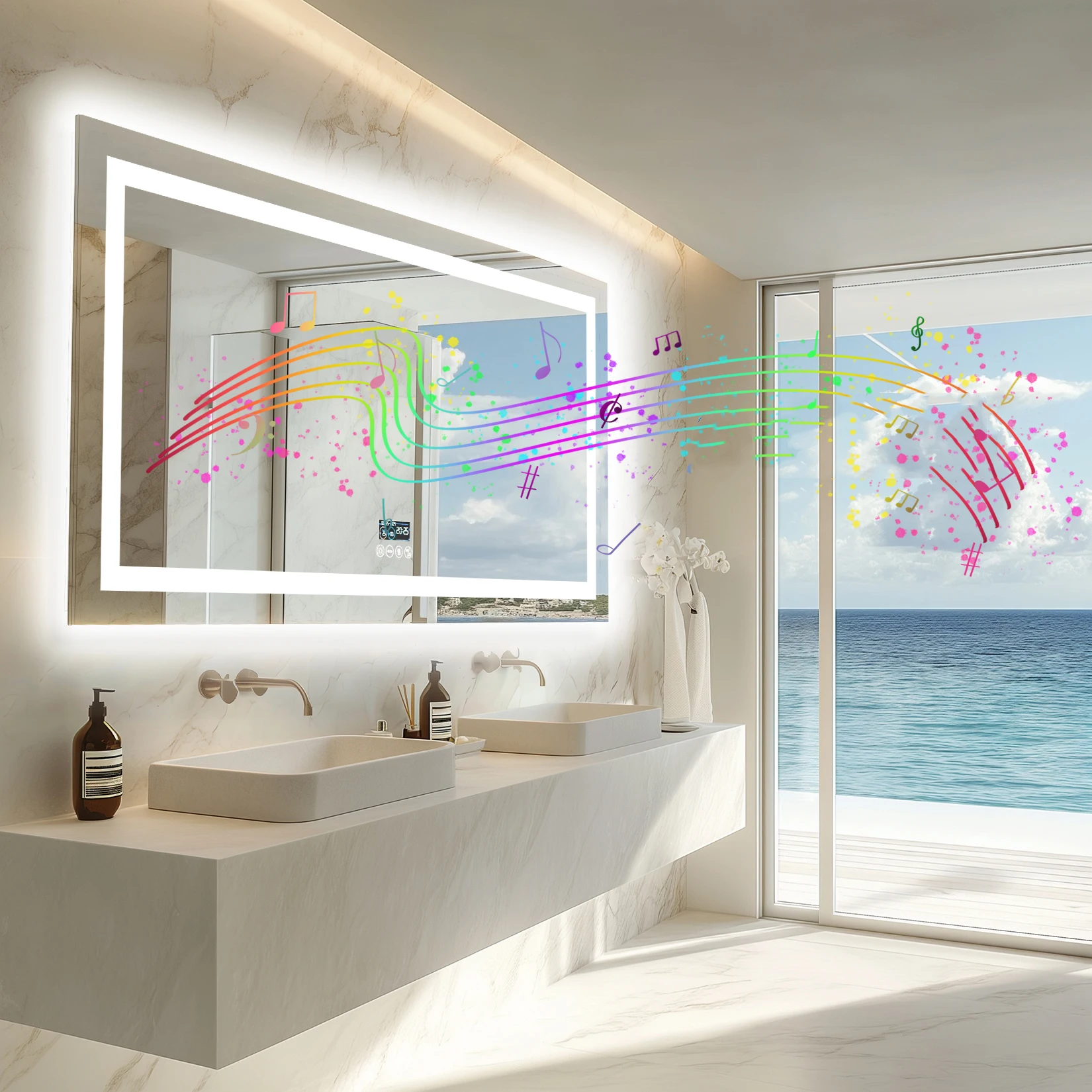Wisfor 48x24 LED Bathroom Mirror with Dual Lights, Anti-Fog, Bluetooth Speaker, 3 Colors Temperature & Dimmable, Lighted Mirrors