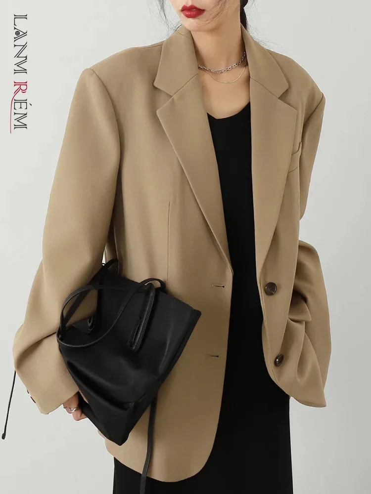 

LANMREM Office Lady Solid Color Blazer Women Notched Collar Simplicity Single Breasted Coat Fashion Spring Autumn New 32C969