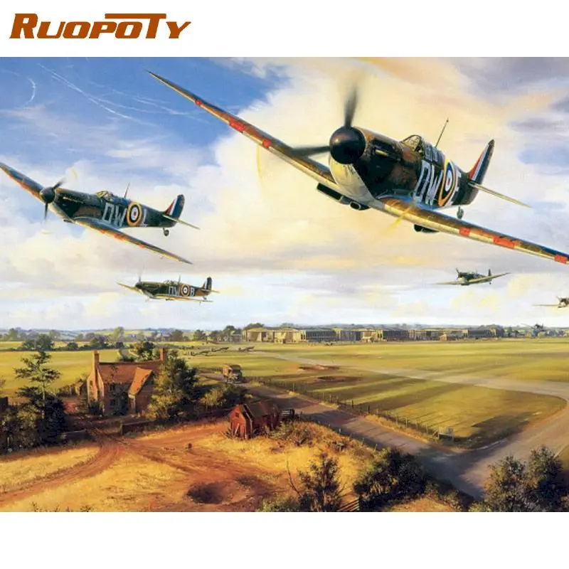 

RUOPOTY Frameless Fighter Landscape House DIY Painting By Numbers Kit Handpainted Calligraphy Painting For Home Decor 40x50cm