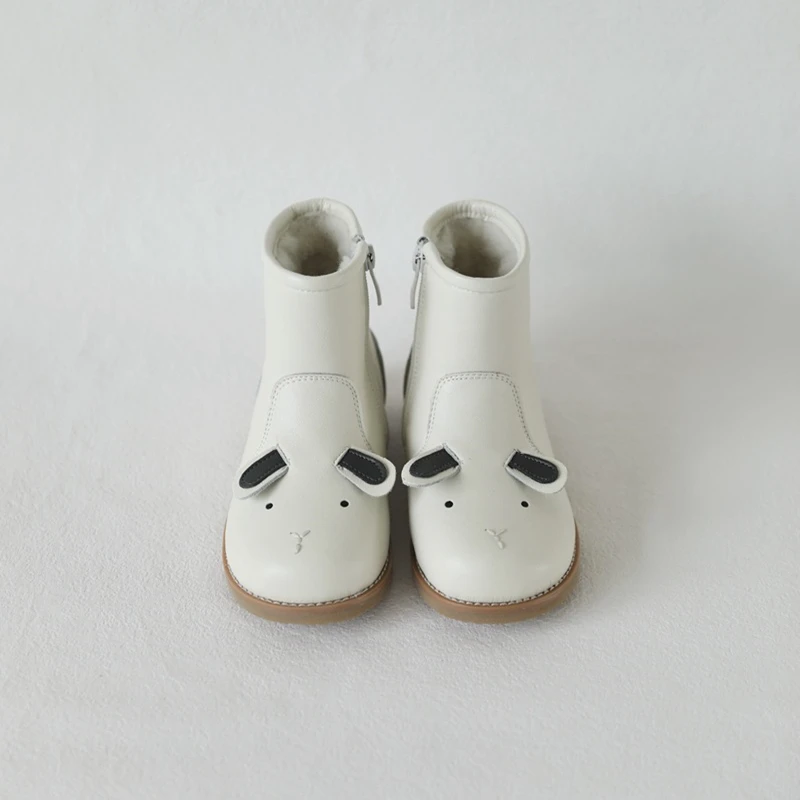Autumn Winter Genuine Leather Children's Shoes Warm Lambswool Cartoon Bunny Baby Girls Ankle Boots Cowhide Boys Snow Boots 3