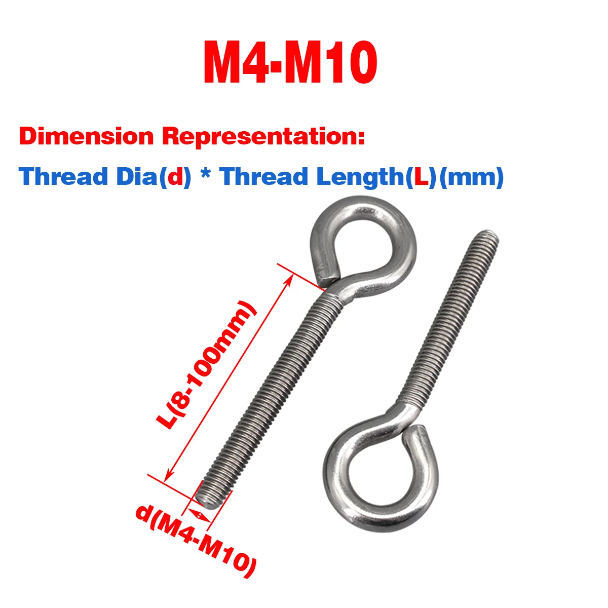 

304 SS Sheep's Eye Machine Screw, Closed Hook With Ring Screw Ring Screw M4-M10