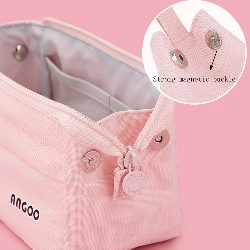 Pink Pencil Pouch Gift Bag for School Girls Canvas Fabric Handle Pen Cases  Stationery Organizer Eraser Holder Side Open INS styl - AliExpress