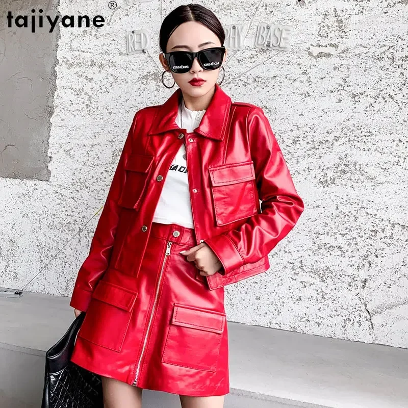 

Tajiyane 2023 Genuine Leather Jacket Women Real Sheepskin Biker Coat Pure Leather Jackets Short Leather Top Chamarras Para Mujer