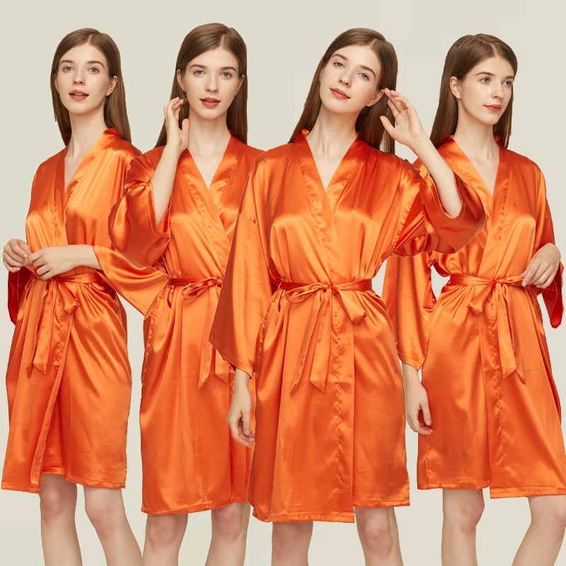 Bride Bridesmaid Robes Satin Solid Robe Orange Silk Robes for Women Ladies Satin Robe Women Wedding