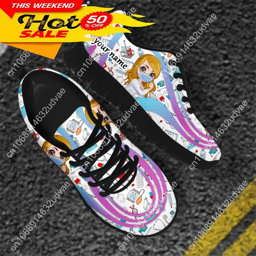 New Fashion Girls Casual Sneakers Personalized Nurse Medical Design Women Flats Shoes Female Nursing Lace Up Zapatos