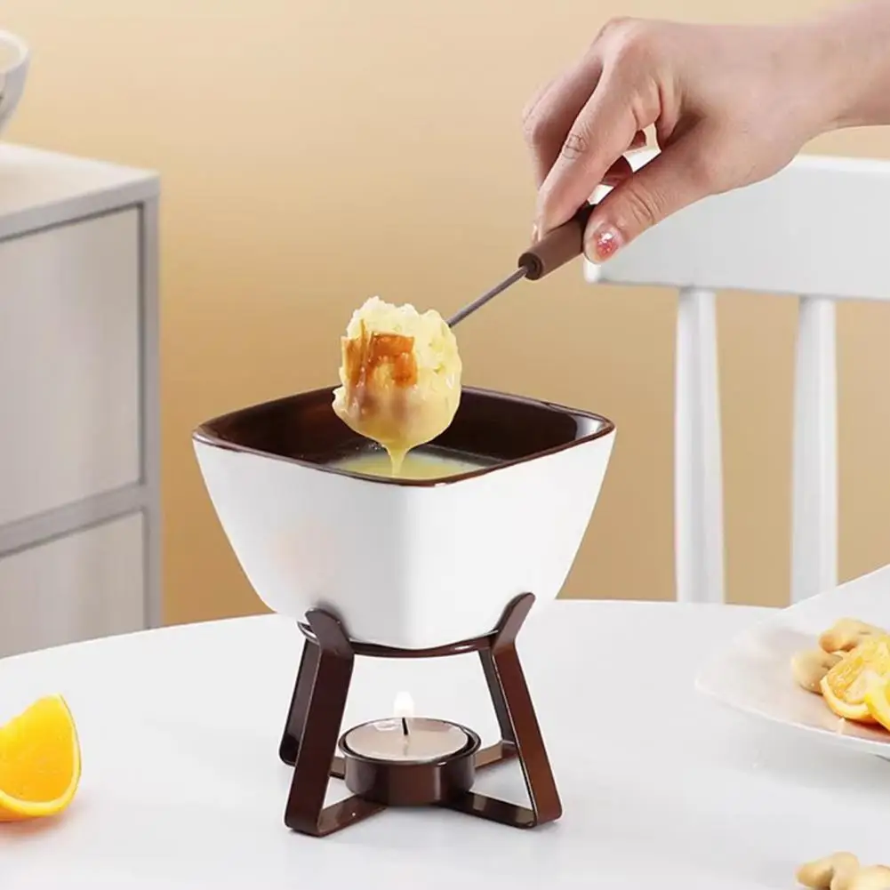Candle Fondue Pot Set Ceramic Chocolate Fondue Mugs Set with Forks for Melting Cheese Butter 300ml for Tealight Chocolate