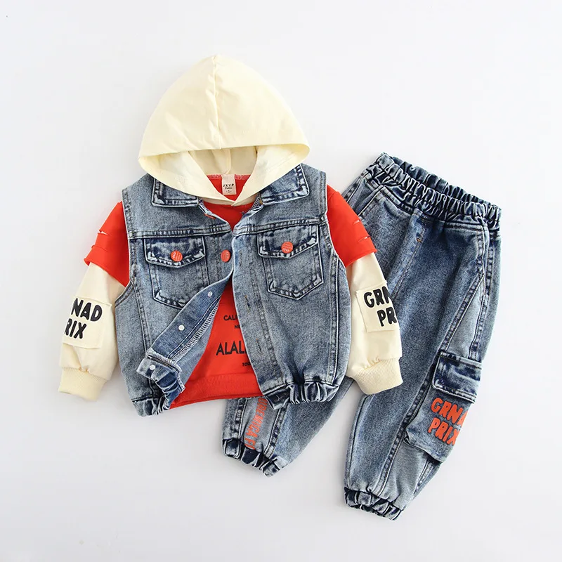 

Unisex Kids Clothing Sets Spring&Autumn Baby Boys Clothes Sets Children Denim Vest + Hoodie + Jeans Baby Boy Girls Clothes Set