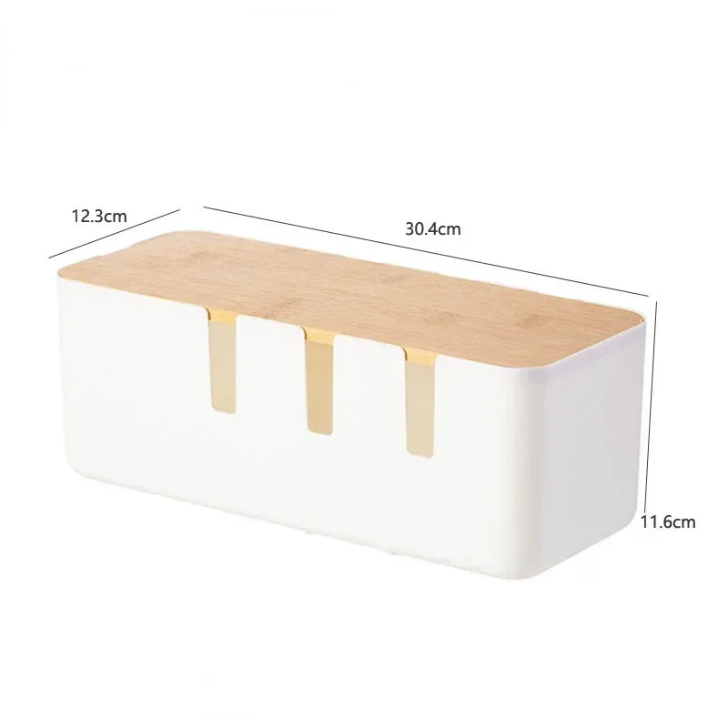 Desktop Cable Storage Box Bamboo Wood Seven-hole Power Line Wire Management Organizer Charger Socket Network Line Storage Bin 5