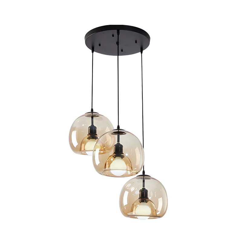 Lustre de teto LED de vidro, pingente preto para sala de estar, mesa de jantar, cozinha, quarto, arte cinza moderna, luz suspensa, E27