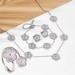 Minimalist Plum Blossom Jewelry Set - Stainless Steel Five - Leaf Flower Necklace, Bracelet & Earrings (27)