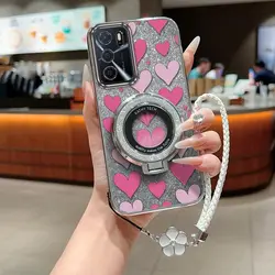 Charming Heart Phone Accessory Set with Lanyard and Stand - OPPO A38 (Silver)