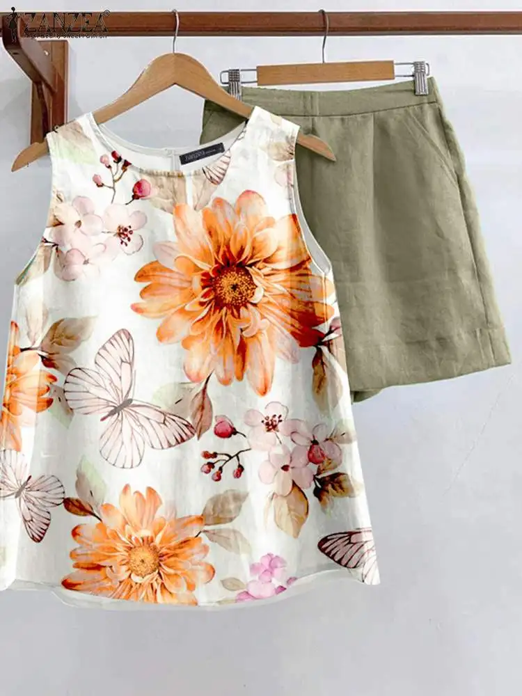 Bohemian Vintage Loose Casual Floral Printed Top Shorts Set