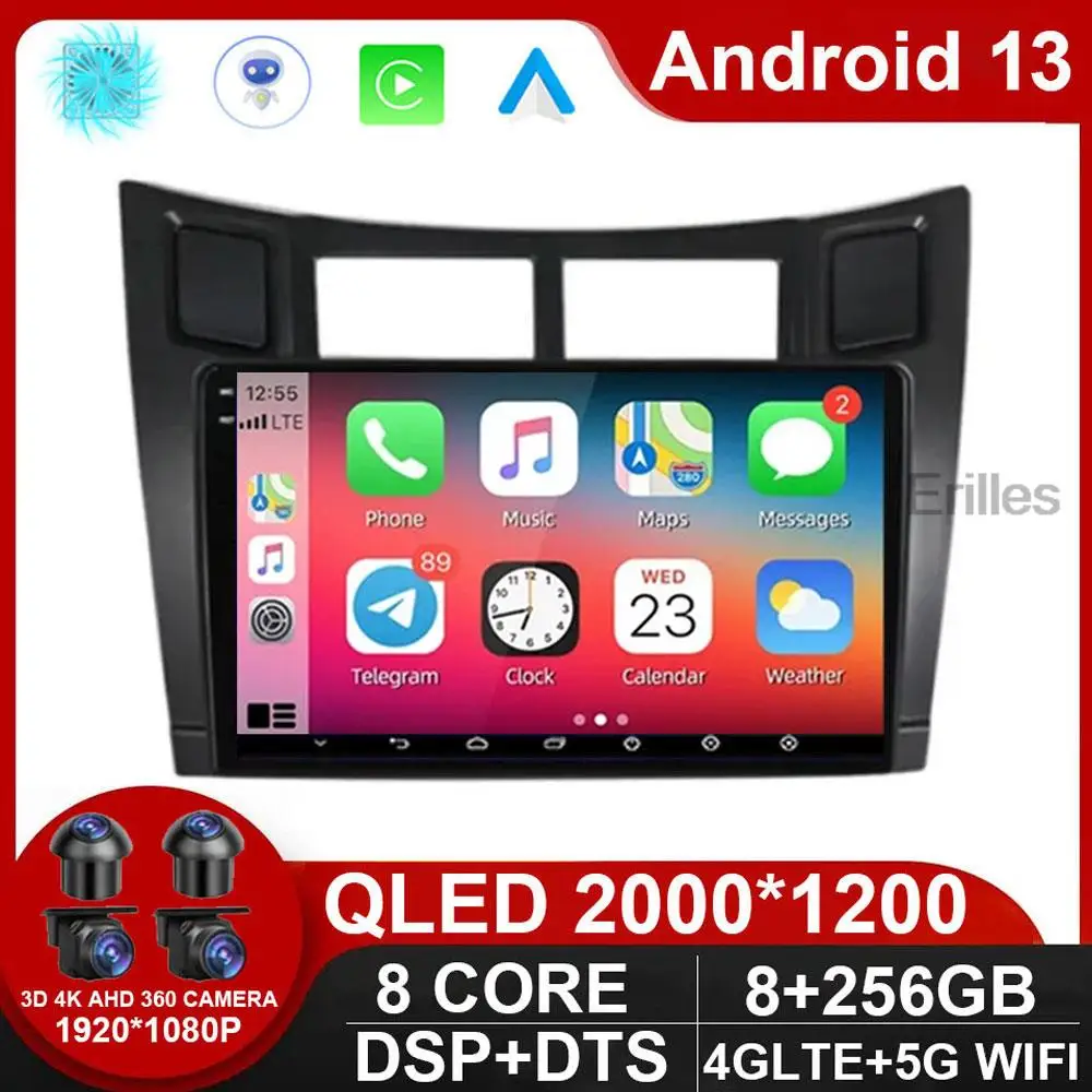 

Автомобильный радиоприемник Carplay Android 13 для Toyota Yaris 2005 - 2012 мультимедийный GPS Авторадио 4G WIFI DSP без DVD 2DIN