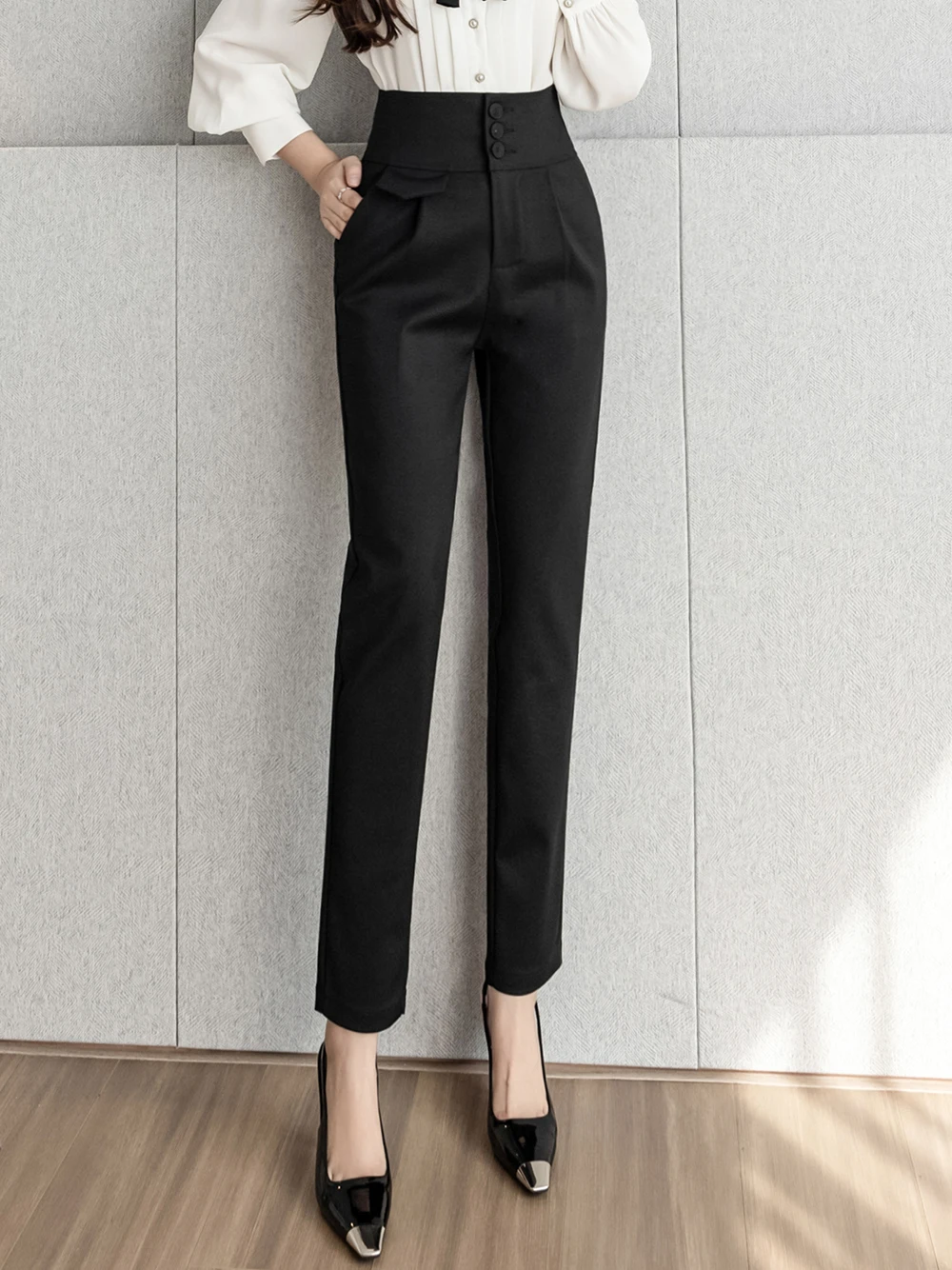 Buy Navy High Waist Wide Leg Formal Trousers Online | FableStreet