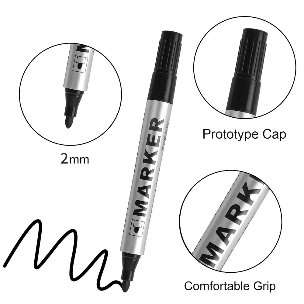 Permanent Marker 3/6/12Pcs/Set Permanent Art Marker Pen Fine Point Waterproof Ink ThinCrude Black Blue Red Ink 2mm Fine Color Marker Pens