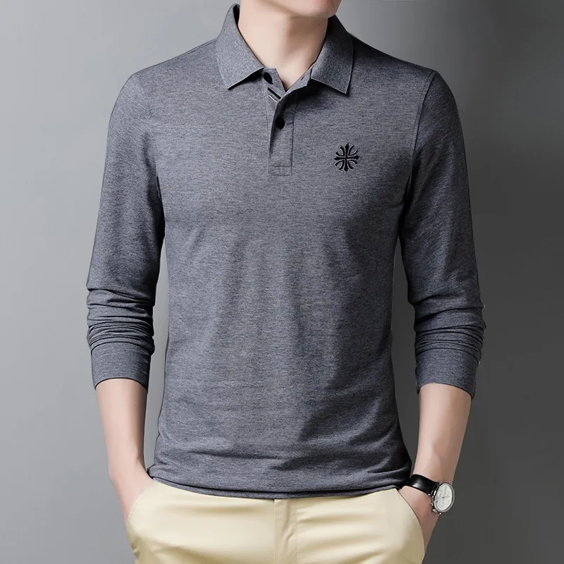 

Мужская хлопковая рубашка-поло, сезон весна-осень, мужская одежда с лацканами, футболка, повседневный брендовый Топ высокого качества
