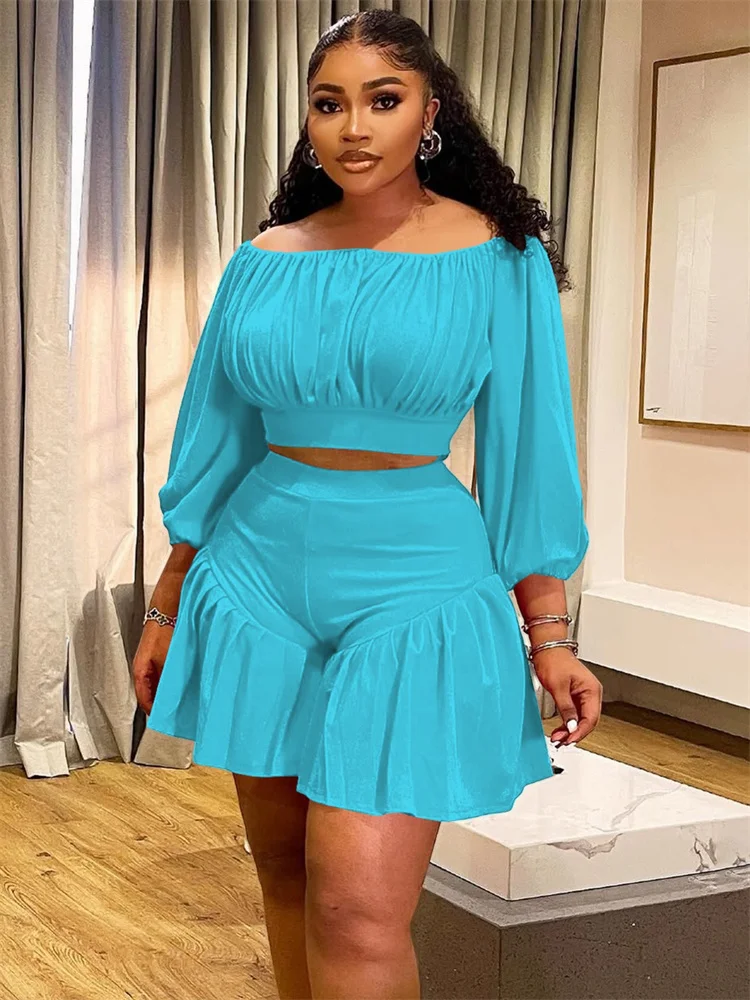 Wmstar Plus Size Shorts Sets Casual Off Shopulder Crop Top and Short Pants Two Piece Women Sport Outfits Wholesale Dropshipping
