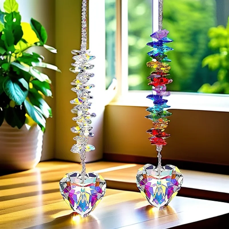 1pcs Clear Glass Crystal Heart Prism Pendant Suncatcher for Windows Indoor Outdoor Garden Hanging D&eacute;cor Gifts for Women Mom