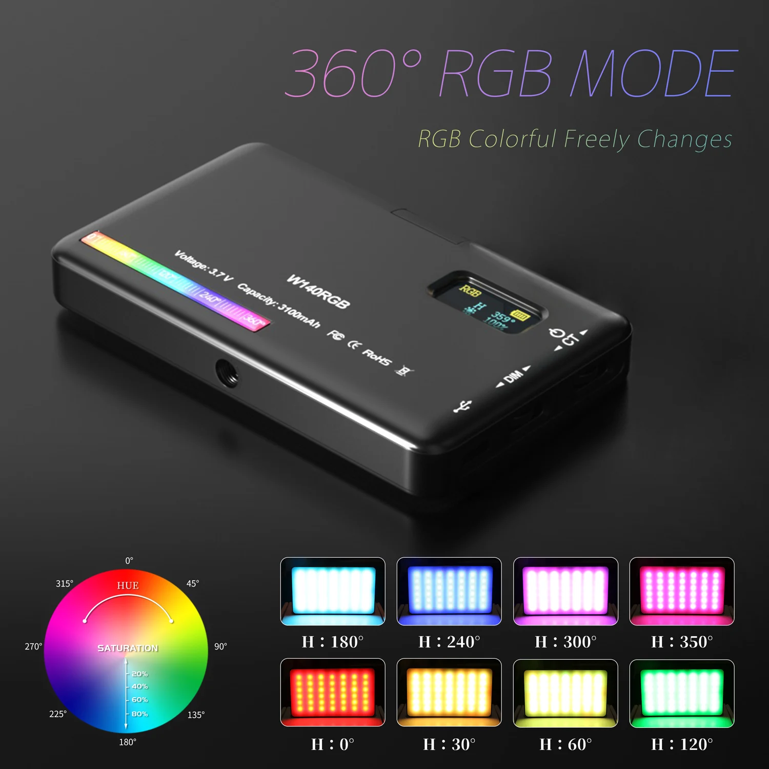 Rgb Video Led Light Luz da Câmera com Efeito Difusor Vlog Fill Iluminação de Fotografia 2500-9000k 3100mah sh W140 - Image 5