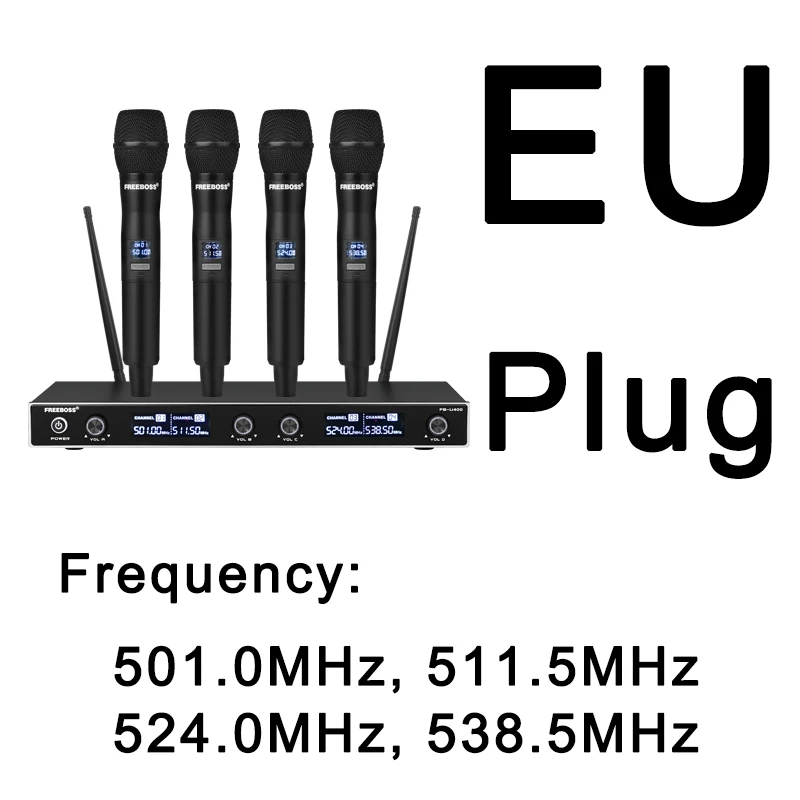 FREEBOSS FB-U400 UHF Fixed Frequency Karaoke Wireless Microphone Professional 4 Cordless Handheld Microphone 4 Channel Cordless 