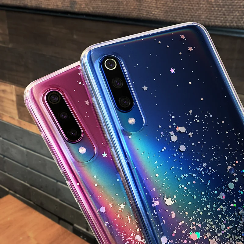 Soft Clear Glitter Star Case for Redmi 10C 9A 9AT 9C NFC 8A 8 9T Note 11 11s 10S 9S 8T 8 10 9 Pro Cover for Xiaomi Mi A3 11 11T Lite for phone case leather phone case phone protector cover phone waterproof case ipod cover case