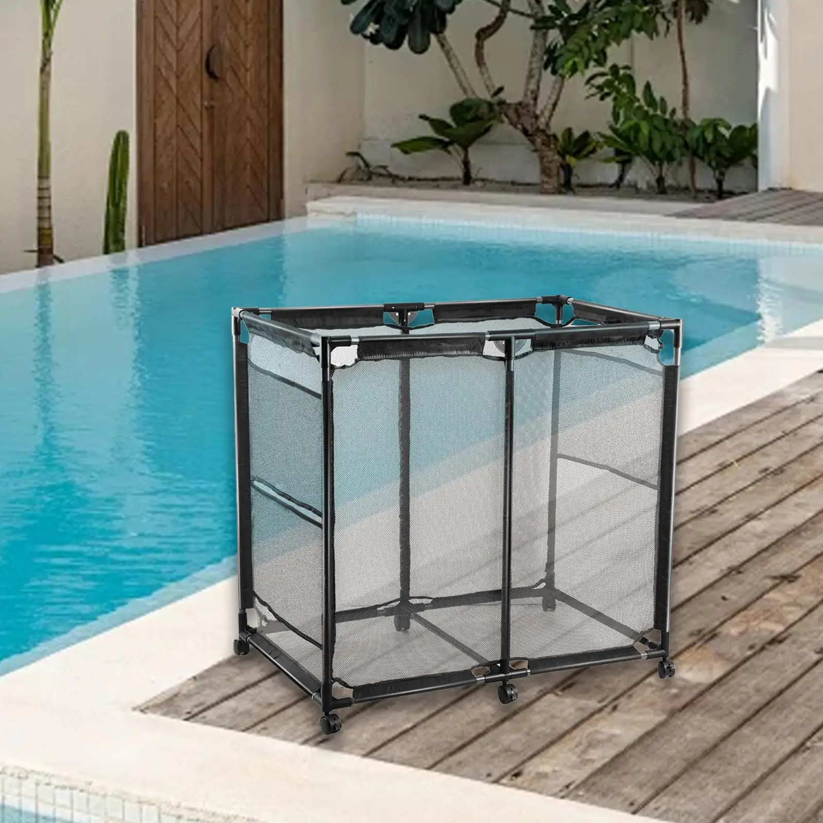 

Pool Storage Bin Sturdy Structure Mesh Basket Organizer for Pool Floats Beach Towels Swim Toys Accessories Swimming Equipments