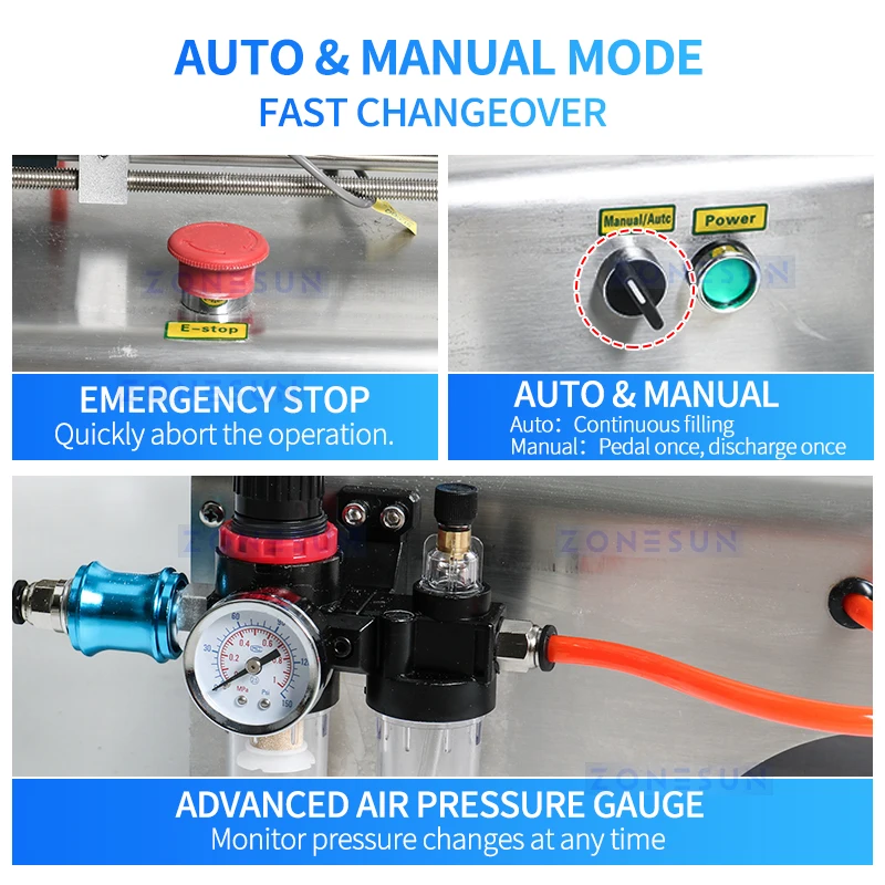 ZONESUN ZS-YT1 Pneumatic Piston Liquid Filler Shampoo Gel Honey Vinegar Oil Detergent Liquid Soap Filling Machine