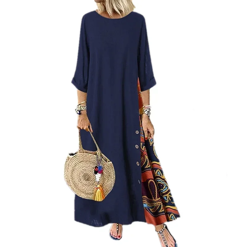 Fashion Loose Maxi Dress Women Ethnic Style Boho Long Dresses Vestidos Casual Summer Vintage Thin Woman Clothes Robe Femme