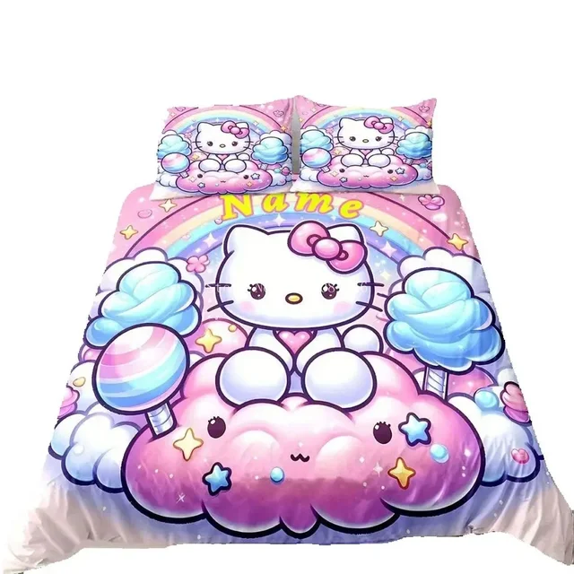 [Customization] Name Rainbow Hello Kitty Pattern Print Bedding Set Room Decoration (1*Duvet Cover+2*Pillowcase, Without Core) 4