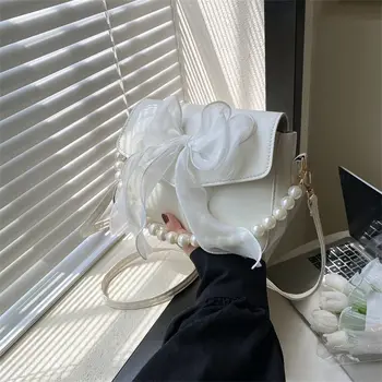 لؤلؤة الدانتيل القوس التجميع بو الجلود حقائب صغيرة للنساء الاستخدام اليومي حقيبة يد حقائب الكتف عبر الجسم، الحقيبة الهاتف الفتيات في سن المراهقة