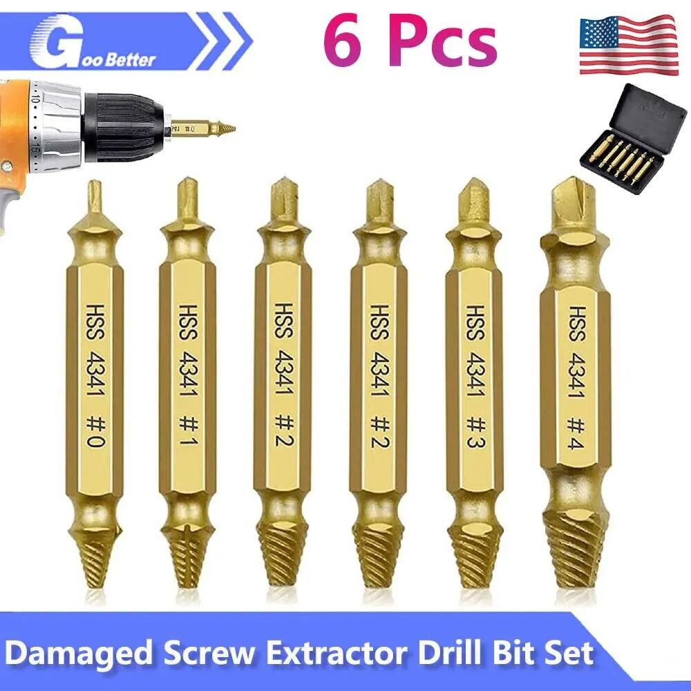 

6pcs Damaged Screw Extractor Drill Bit Set Hand Tools Stripped Double Ended Broken Screws Bolts Stud Remover Demolition Kit 드릴