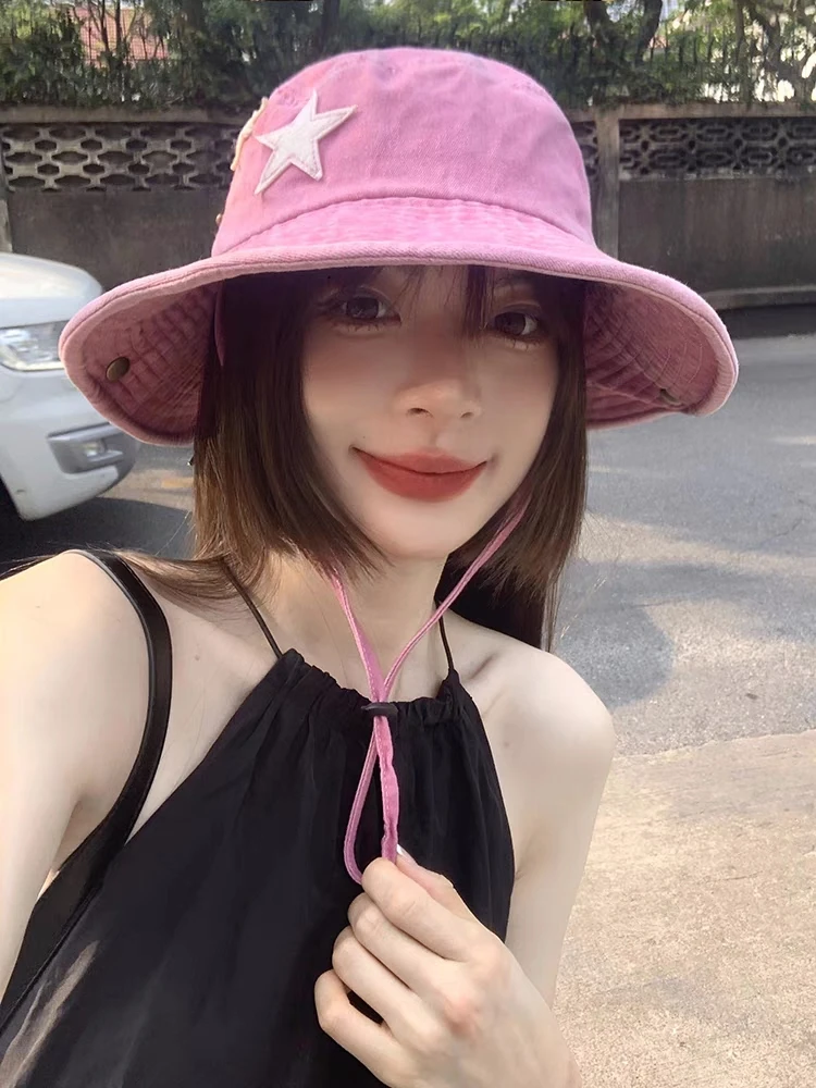 Žhavý výprodej růžových retro klobouků s velkou krempou, punkových hvězd Y2K, letních venkovních, slunečních, horolezeckých, kovbojských, ležérních, jazzových_voghion.com