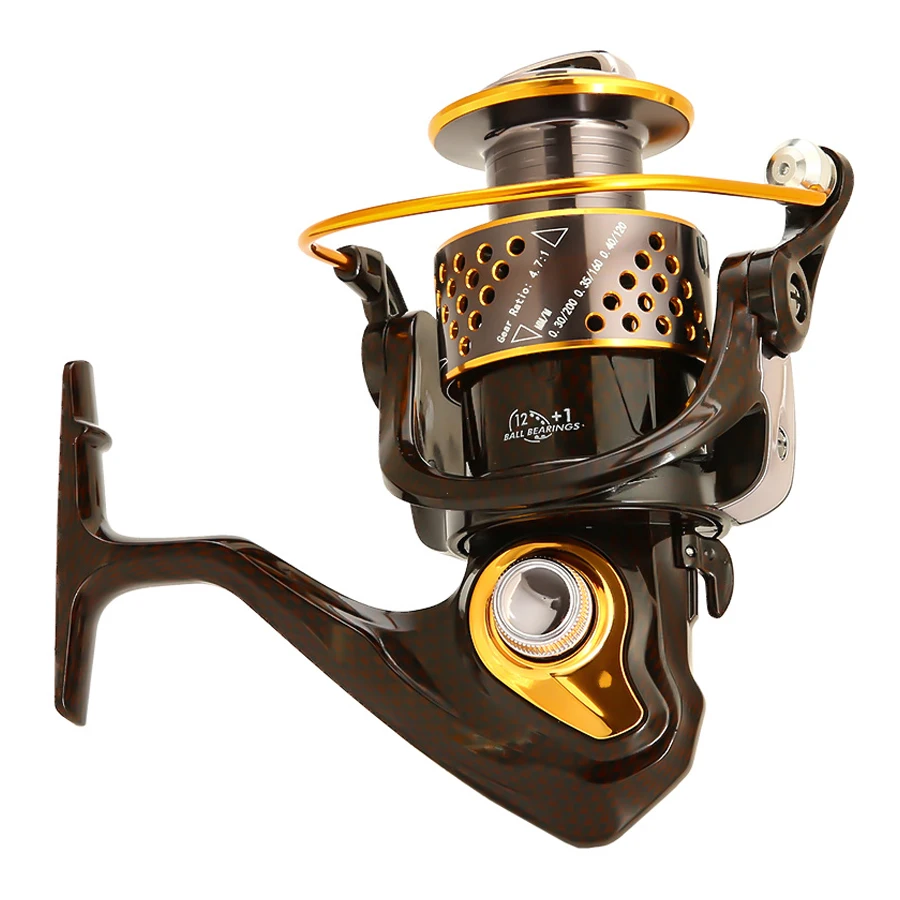 Spinning Reel, Fishing Reel Ultra Smooth Powerful, Ultra Smooth Lightweight  Spinning Fishing Reel for Bass Catfish Crappie Trout (Color : Gold, Size 