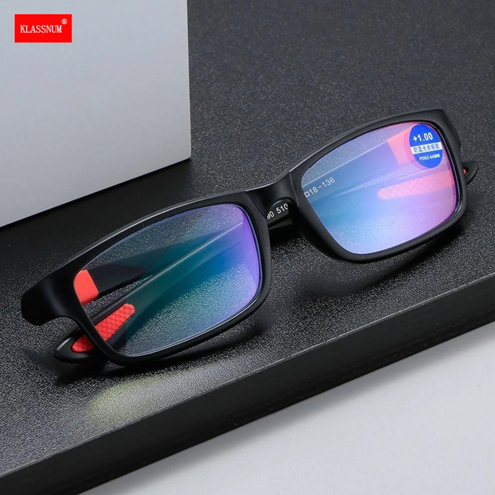 

KLASSNUM Men Ultralight Reading Glasses TR90 Frame Blue Light Blocking Presbyopia Eyeglasses Men Hyperopia Optical Eyewear +1-+4