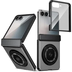360° Rotating Magnetic Ring Stand Protective Phone Case with Screen Film Cover - Galaxy Z Flip5 (Silver)
