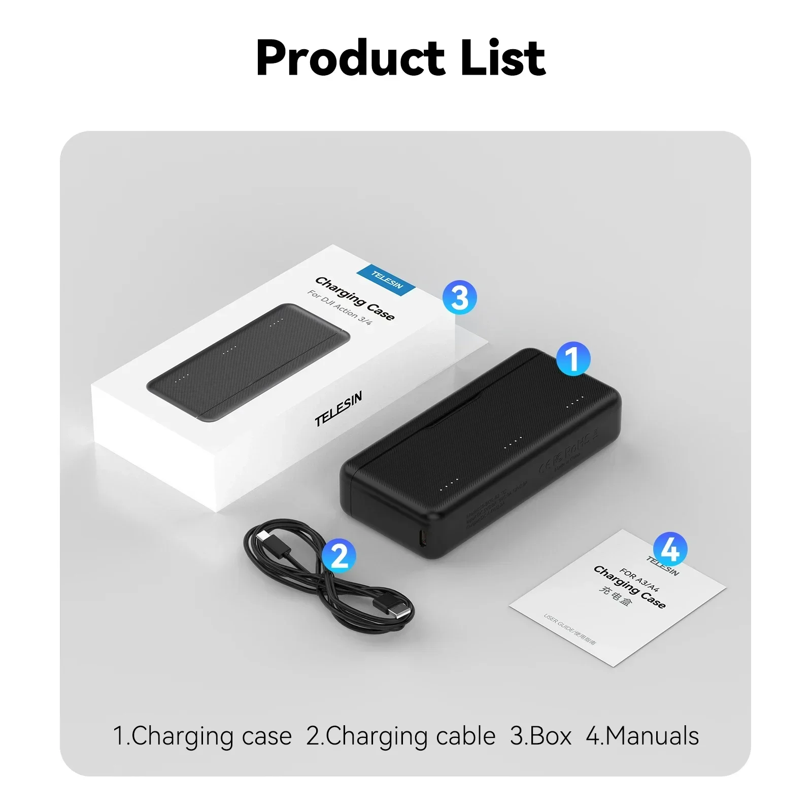 TELESIN Fast Charging Case for DJI OSMO Action Type-C - Technical View