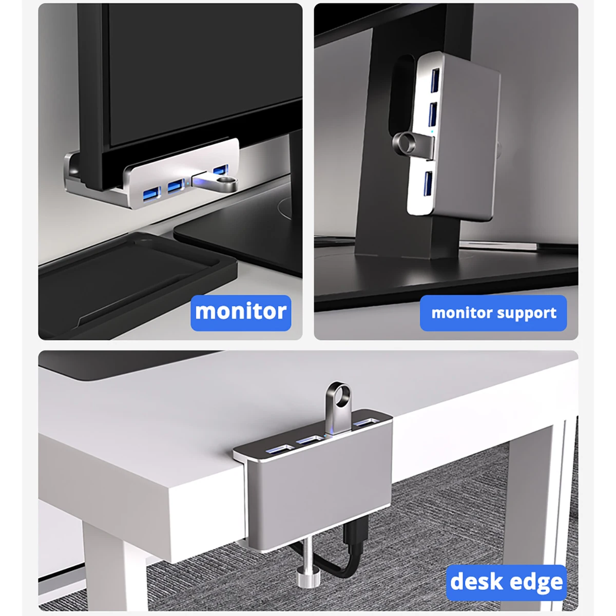 USB 허브 클램프, USB 3.0 SD TF 허브, 전원 공급 장치, 고속 USB 스플리터, 컴퓨터 노트북용, 블랙 실버, 4 포트