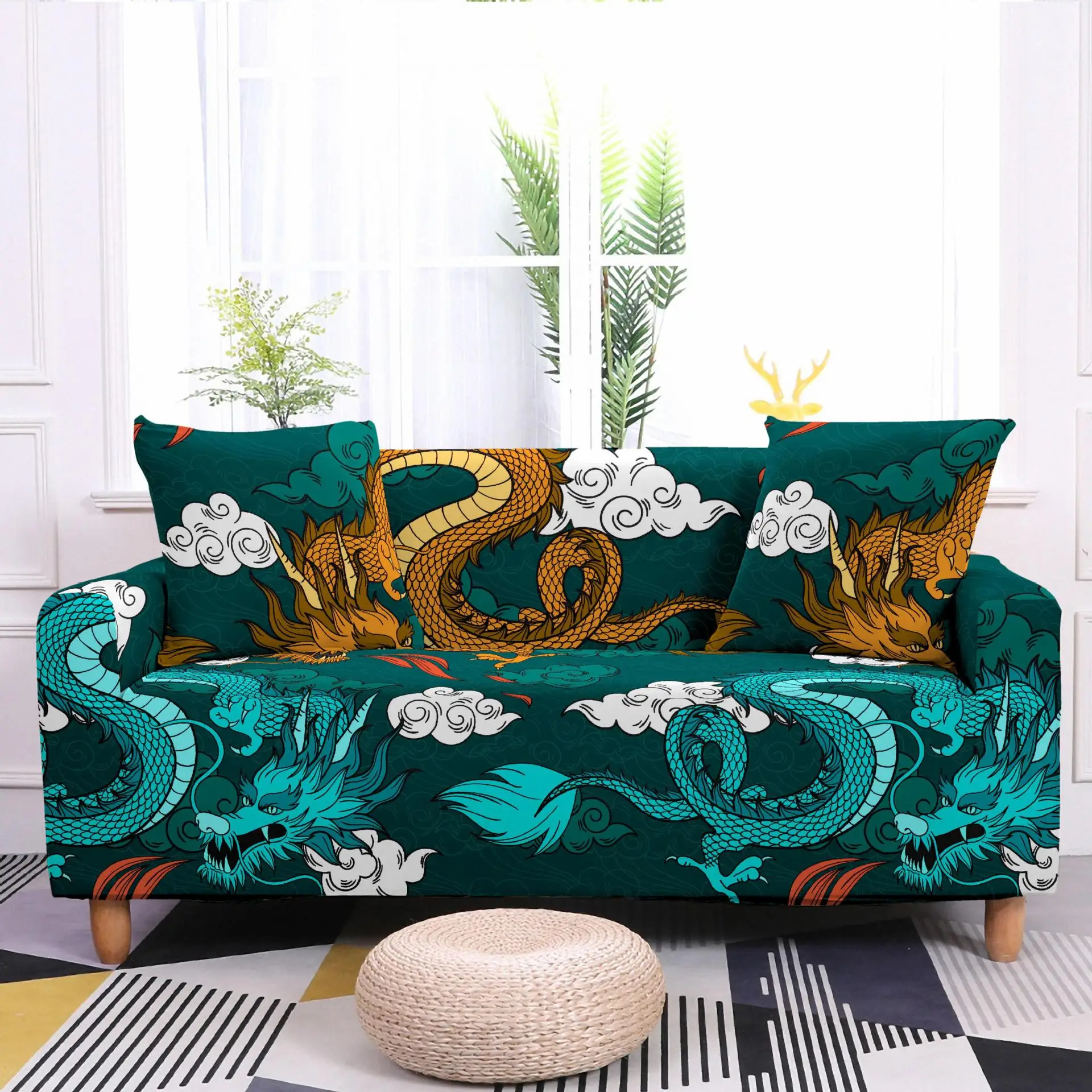 

Luxury 3D Dragon Print Sofa Cover Slipcover Stretch Sofa Covers for Living Room Elastic Couch Chair Cover 1-4-seater