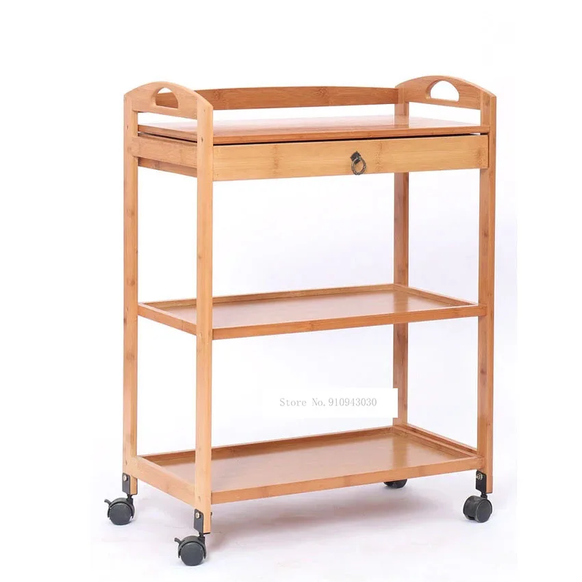 3/4 Layer Tea Dining Cart Small Living Room Side Cabinet Beauty Salon Trolley Kitchen Shelf Movable Bamboo Dining Trolley