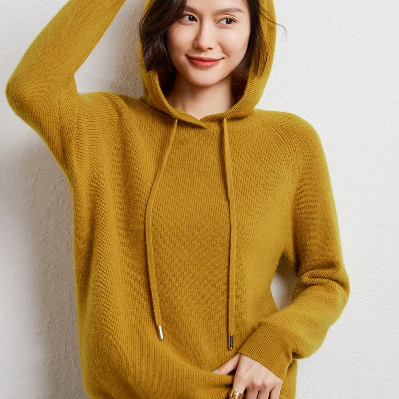 

Women's Cashmere Hoodie, 100% Cashmere Sweater, Superior Pullover, Long Sleeve, Lady Tops, Brand, Autumn, Winter, 2023 DS01