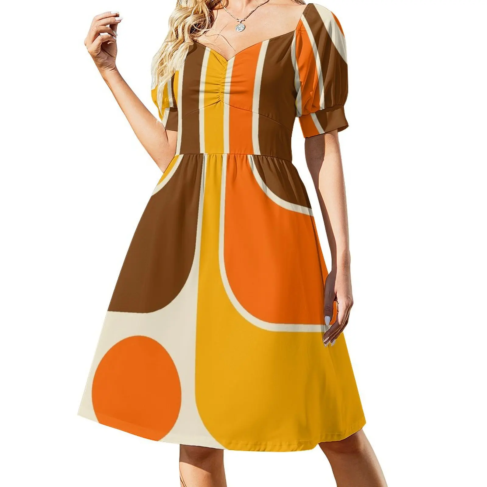 thumbnail image 1 of Vestido de manga corta con diseño geométrico retro 624, vestidos elegantes para mujer, vestidos de novia, vestido, 1 of 8