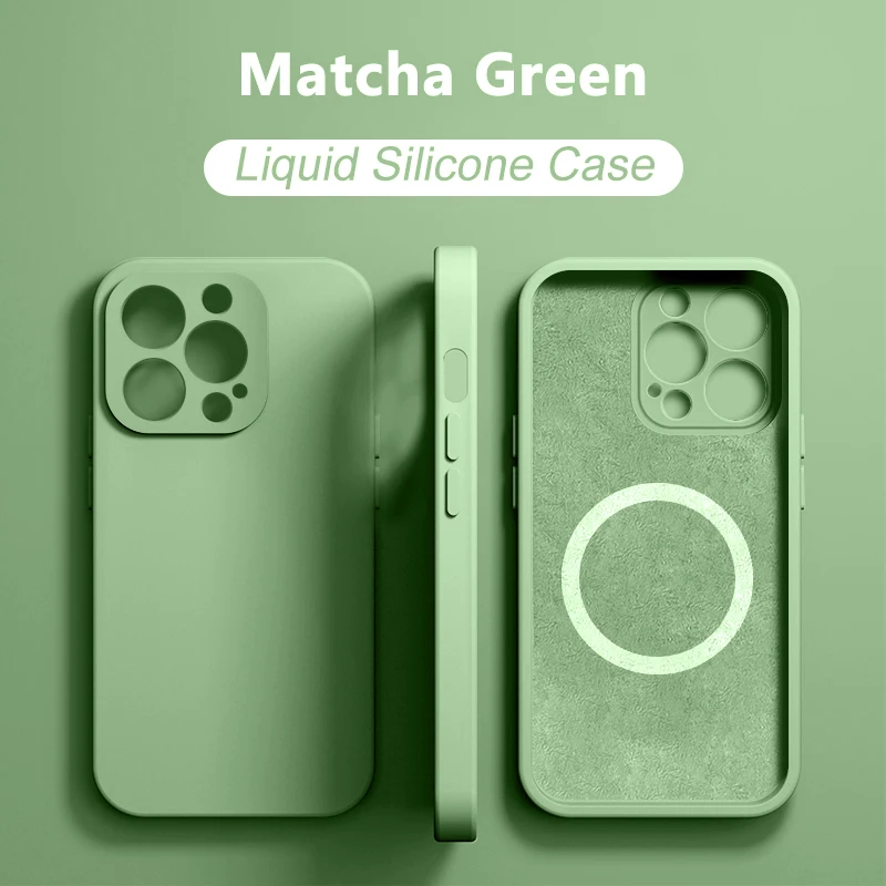 thumbnail image 1 of Funda de teléfono de silicona líquida magnética para iPhone 15 14 13 12 11 Pro Max Mini X XR XS 8 Plus SE para cubierta de carga inalámbrica Magsafe, 1 of 5