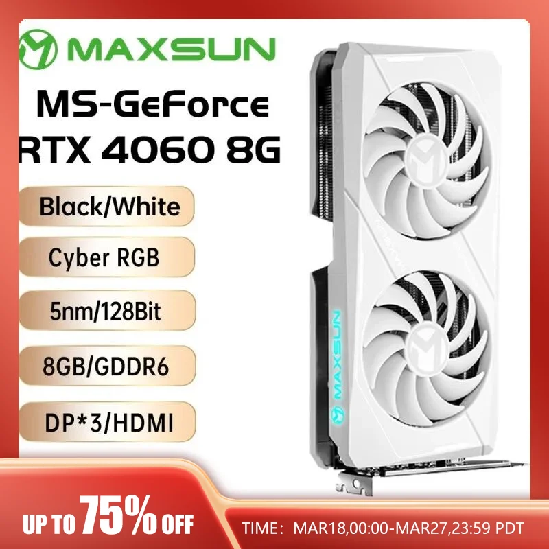  MAXSUN Graphics Cards RTX 4060 Terminator 8G GDDR6 GPU 128bit PCI Express 4.0 X8 Gaming Video Card Desktop Computer Components 
