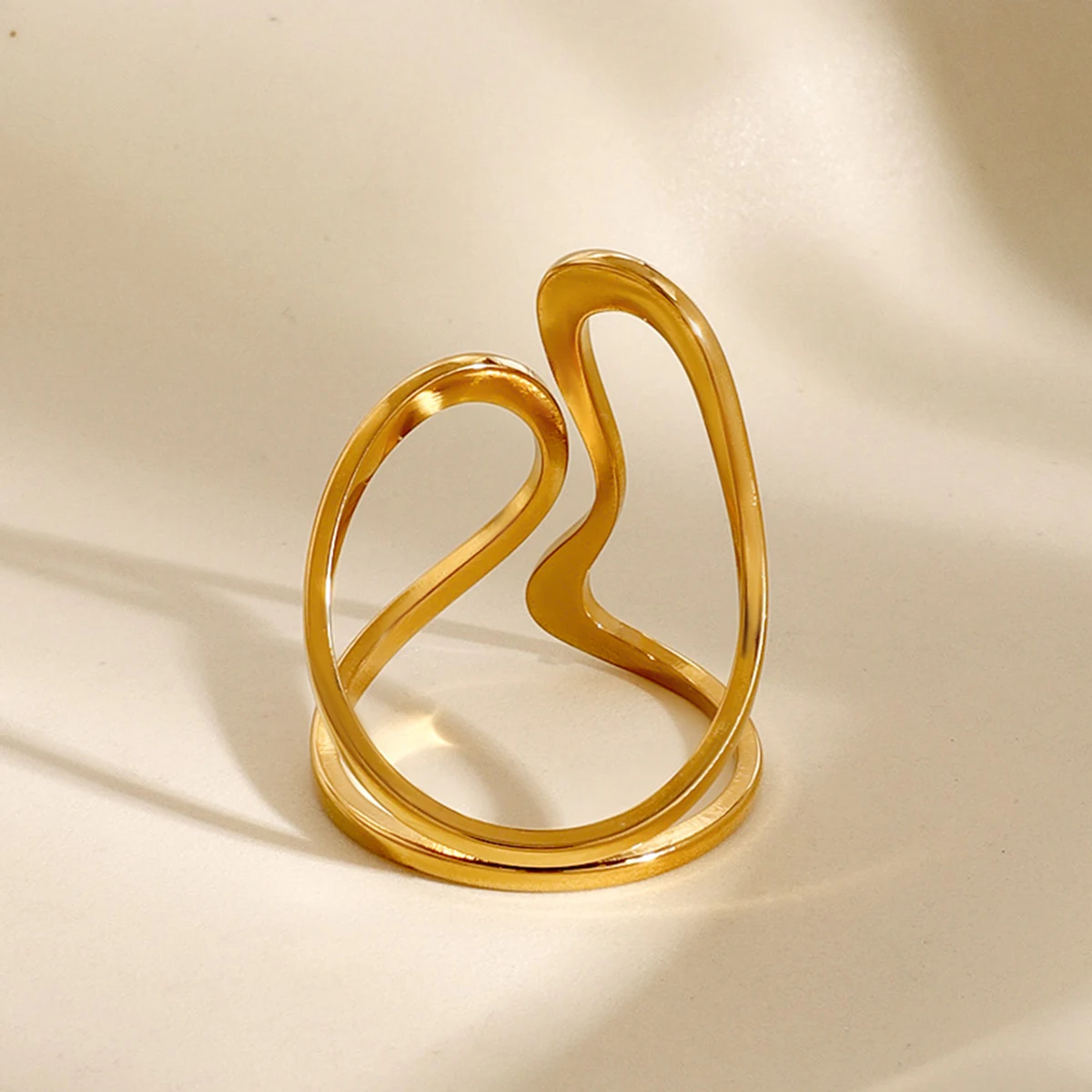 Exquisite Gold-Tone Stainless Steel Statement Ring