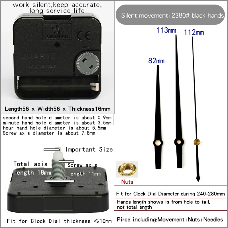 Kit de remplacement pour mécanisme d'horloge silencieux, ensemble de mouvement